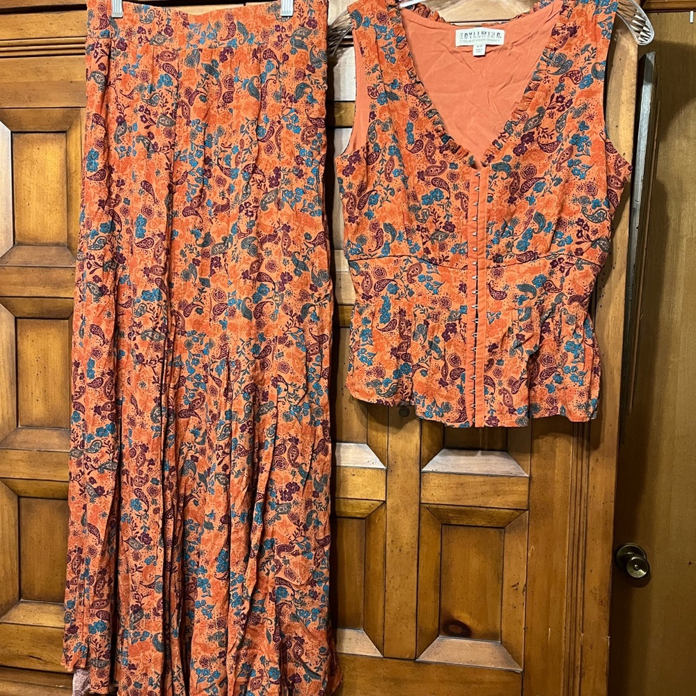 Idyllwind Vibrant Orange and Blue Floral Skirt Set